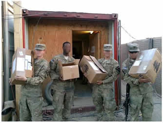 Troops unloading boxes from DAR